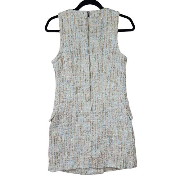 Forever 21 Tweed Sheath Dress S Women Tank Double Breast Cream Aqua Blue Sequins - Picture 2 of 11